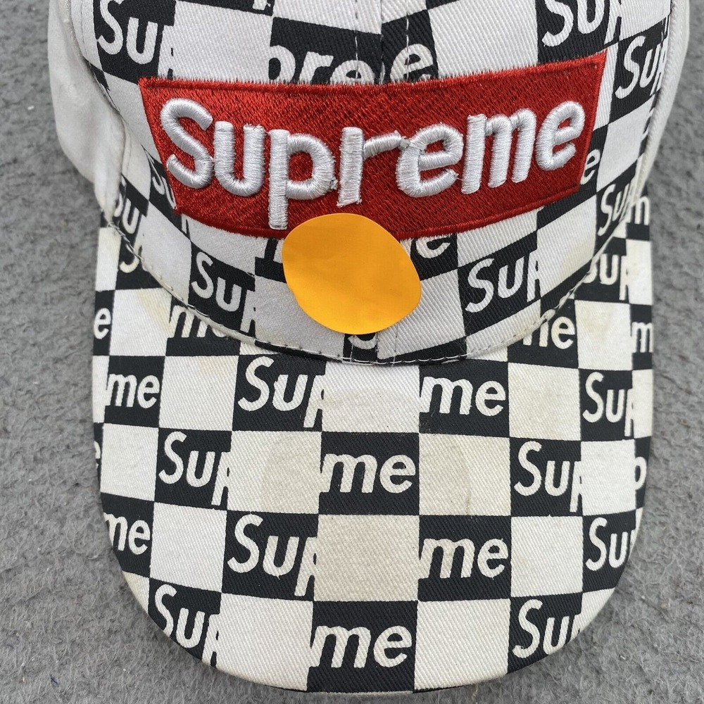 Supreme Hat Cap Strapback Men's Black White Checkered Logo Skater 90s Streetwear - Picture 8 of 10